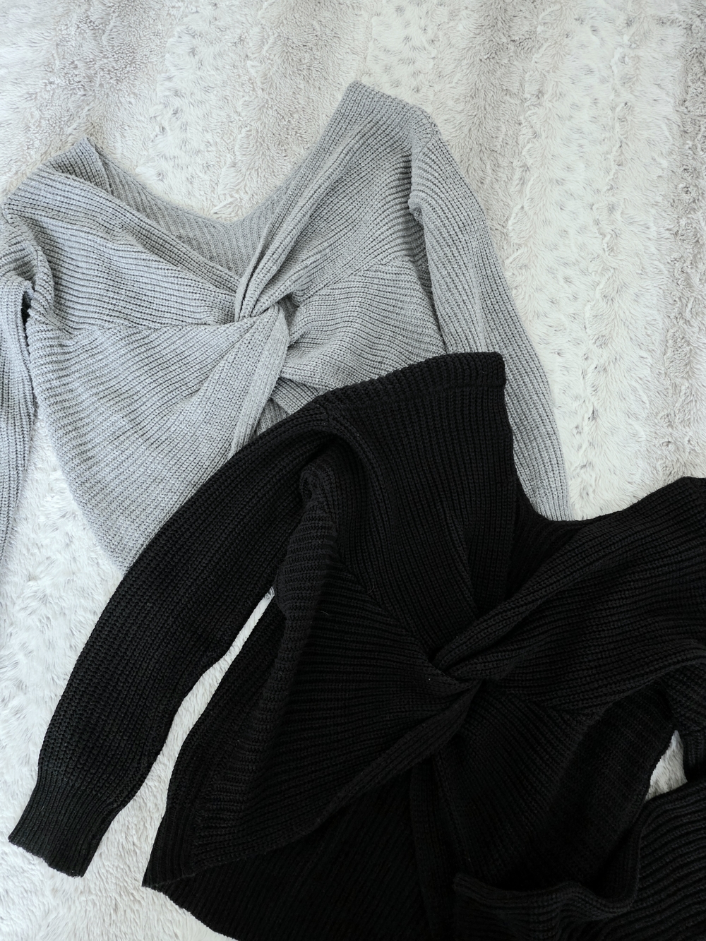 Bundle Of 2 Twist-Back Knit Sweaters - Gray & Black
